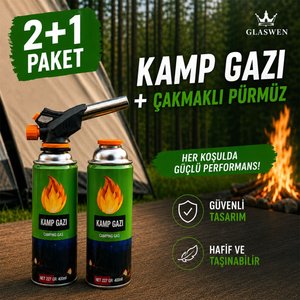 2+1 Çakmaklı Pürmüz Yedek Kartuşu Kamp Gazı 400 Ml Piknik Kamp Mangal Mutfak Ateş Tutuşturucu