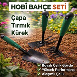 Çapa Tırmık Kürek 3’lü Set Metal Hobi Bahçe El Aletleri Saksı, Çiçek, Bitki Ve Toprak Kazma Seti