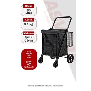 80 Litre Katlanabilir Pazar Arabası Büyük Boy Alışveriş Arabası