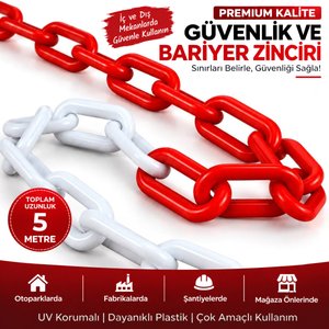8 Mm Ekonomik İkaz Ürünü Plastik Kırmızı Beyaz 5 Metre Güvenlik Ve Bariyer Zinciri