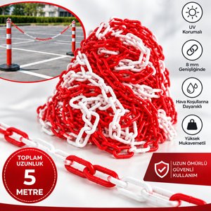 8 Mm Ekonomik İkaz Ürünü Plastik Kırmızı Beyaz 5 Metre Güvenlik Ve Bariyer Zinciri
