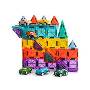 Kzl Mini Magnetic Arabalı Manyetik Yapı Blokları Seti 3.75 Cm 64 Parça Ch1521