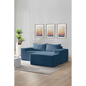 Puzzle Koltuk Tamamen Sünger Minimalist 3 Lü Koltuk Mavi