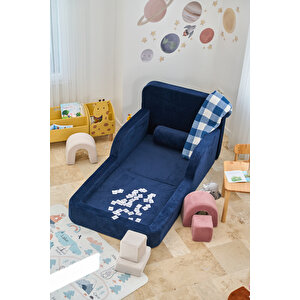 Funbed Yeni Nesil Montessori Çocuk Yatağı & Oyun Alanı Yıkanabilir Sıvı Geçirmez Lacivert