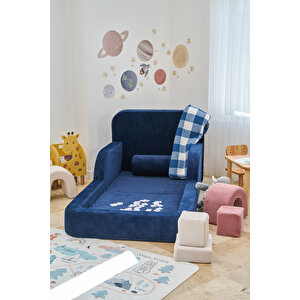 Funbed Yeni Nesil Montessori Çocuk Yatağı & Oyun Alanı Yıkanabilir Sıvı Geçirmez Lacivert