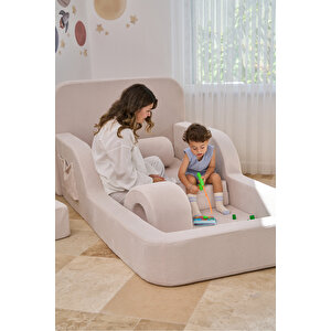 Funbed Yeni Nesil Montessori Çocuk Yatağı & Oyun Alanı Yıkanabilir Sıvı Geçirmez Krem