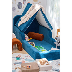 Funbed Yeni Nesil Montessori Çocuk Yatağı & Oyun Alanı Yıkanabilir Sıvı Geçirmez Mavi