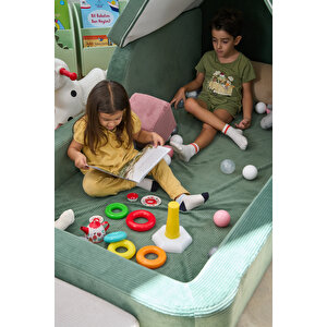 Funbed Yeni Nesil Montessori Çocuk Yatağı & Oyun Alanı Yıkanabilir Sıvı Geçirmez Yeşil