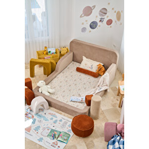 Funbed Yeni Nesil Montessori Çocuk Yatağı & Oyun Alanı Yıkanabilir Sıvı Geçirmez Bej