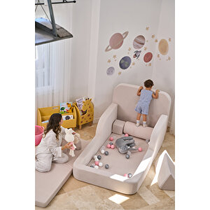 Funbed Yeni Nesil Montessori Çocuk Yatağı & Oyun Alanı Yıkanabilir Sıvı Geçirmez Krem