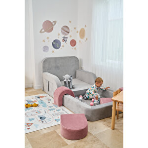 Funbed Yeni Nesil Montessori Çocuk Yatağı & Oyun Alanı Yıkanabilir Sıvı Geçirmez Gri