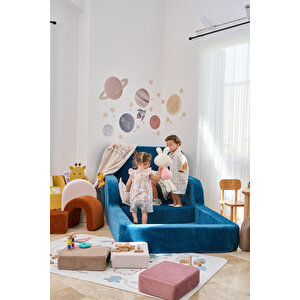 Funbed Yeni Nesil Montessori Çocuk Yatağı & Oyun Alanı Yıkanabilir Sıvı Geçirmez Mavi