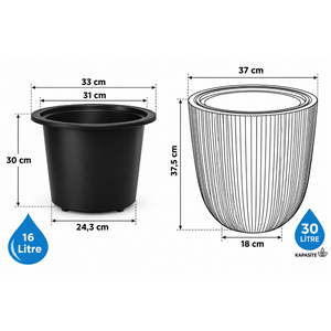 So-palm3 Palmiye Dekoratif Plastik Saksı İç Kovalı 30 Lt No: 3 Krem