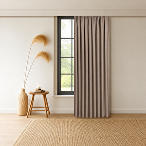 Capri Keten Dokulu Kapuçino Pilesiz Ekstraforlu Yüksek Kali̇teli̇ Tek Kanat Fon Perde 325x250 cm
