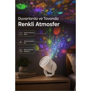 Led Projeksiyon Görünümlü Ambiyans Işığı – Duvar Ve Tavan Yansıtmalı Dekoratif Gece Lambası