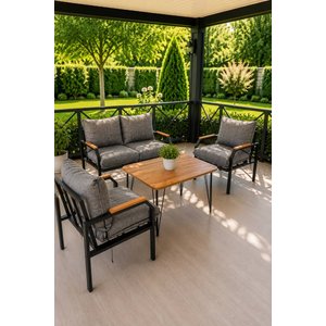 Duru Balkon, Güneşe Dayanikli Kumaş Bahçe, Cafe Metal Koltuk Takımı 2 1 1 Masalı Gri
