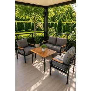Duru Balkon, Güneşe Dayanikli Kumaş Bahçe, Cafe Metal Koltuk Takımı 2 1 1 Masalı Gri