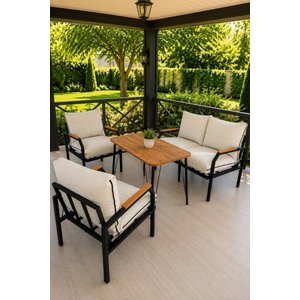 Duru Balkon, Güneşe Dayanikli Kumaş Bahçe, Cafe Metal Koltuk Takımı 2 1 1 Masalı Bej