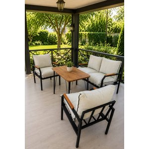 Duru Balkon, Güneşe Dayanikli Kumaş Bahçe, Cafe Metal Koltuk Takımı 2 1 1 Masalı Bej