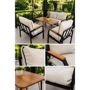 Duru Balkon, Güneşe Dayanikli Kumaş Bahçe, Cafe Metal Koltuk Takımı 2 1 1 Masalı Bej