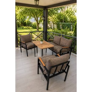 Duru Balkon, Bahçe, Güneşe Dayanikli Kumaş Cafe Metal Koltuk Takımı 2 1 1 Masalı Kapuçino Vizon Kumaş