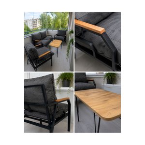 Kutay Bahçe Takımı, Güneşe Dayanikli Kumaş Balkon Mobilyası, Çay Seti Koltuk Takımı Cafe Mobilyası 2-1-1 40x70 Sehpalı