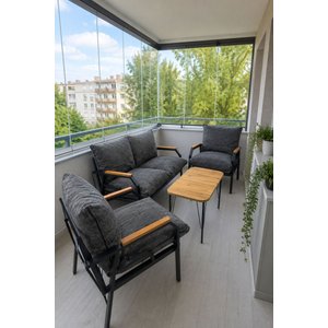 Kutay Bahçe Takımı, Güneşe Dayanikli Kumaş Balkon Mobilyası, Çay Seti Koltuk Takımı Cafe Mobilyası 2-1-1 40x70 Sehpalı