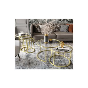 Milas Orta Ve Zigon Sehpa Seti Mat Gold (gold Eski̇tme) Metal - Temperli Şeffaf Cam