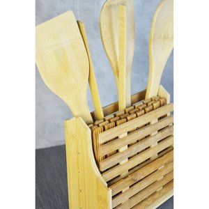 Bambu 9 Parça Standlı Nihale Kaşıklık Set 700627 - Ahşap Kaşık Ve Nihale Seti