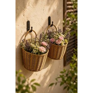 Favorite Asılabilir 9153 2'li Rattan Çiçeklik Saksılık Hasır Dekor Sepeti Düzenleyici Organizer