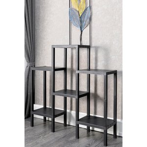 Shelf Piramit 6 Lı Raf Ünitesi Siyah Çiçeklik Banyo Mutfak Rafı Ayakkabılık Kitaplık Organizer