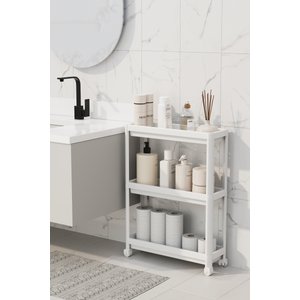 Slim Beyaz Tekerlekli Dikdörtgen 3 Katlı Raf Ünitesi - Banyo Mutfak Düzenleyici Organizer Raf Modern