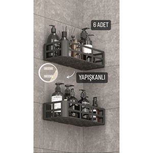 6 Adet Banyo Düzenleyici Şampuanlık Sabunluk Set Yapışkanlı Askılı Duş Rafı Organizer