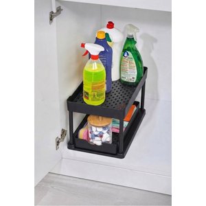 Coin Siyah 2 Katlı Raf Sürgülü Dolap İçi Mutfak Banyo Dolap Tezgah Altı Evye Altı