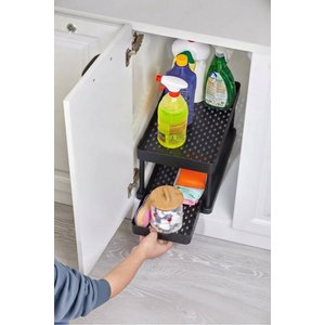 Coin Siyah 2 Katlı Raf Sürgülü Dolap İçi Mutfak Banyo Dolap Tezgah Altı Evye Altı