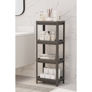4 Katlı Banyo Raf Ünitesi Siyah Banyo Düzenleyici Şampuanlık Havluluk Dolap