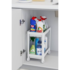 Maja Beyaz 2 Katllı Tekerlekli Banyo Rafı Mutfak Dolabı Düzenleyici Tezgah Altı Organizer