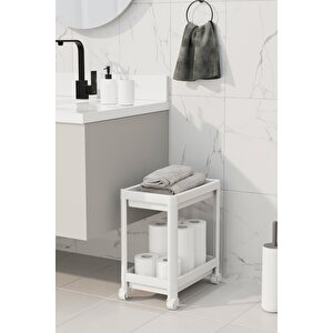Maja Beyaz 2 Katllı Tekerlekli Banyo Rafı Mutfak Dolabı Düzenleyici Tezgah Altı Organizer