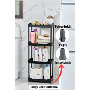 Clasy Siyah 4 Katlı Lavabo Altı Düzenleyici Tekerlekli Mutfak Banyo Düzenleyici Raf Ünitesi