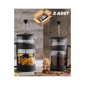 2 Adet Barista 400 Ml French Press Siyah Bitki Çayı Demleme İçin Özel tutma saplı