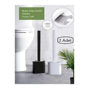 2li Set Beyaz Veya Asorti Renk Silikon Tuvalet Fırçası Set Bükülebilir Pratik Wc Fırçası