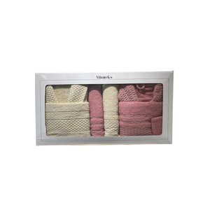 Minteks La Villa Pembe - Krem 8 Parça Havlulu Bornoz Seti - Aile Banyo Havlu Bornoz Aile Seti
