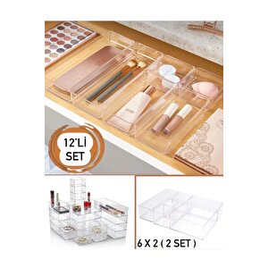 12 Parça Çekmece İçi Düzenleyici Set (2 X 216) Makyaj Malzemesi Organizeri Kalemlik