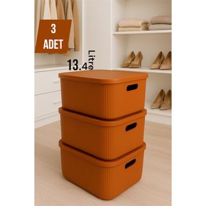 Colors Turuncu 3 Adet 13 Lt Dolap İçi Düzenleyici Organizer Oyuncak Kutusu Kapaklı Saklama Kutusu