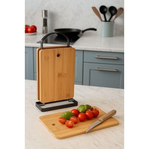 Wenken Bambu 4'lü Metal Standlı Kesme Tahtası Seti 3474 - 4 Adet Kesim Panosu Set