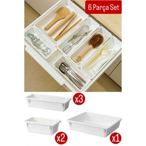 Flexi 6'lı Set Uzayabilen Çekmece İçi Düzenleyici Kaşıklık -makyaj Mutfak Takı Dolap Organizer Seti