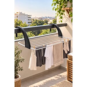 Dirsekli Balkon Kurutmalık Siyah - Balkon Askısı Çamaşırlık Balkon Demirinde Çamaşır Kurutma