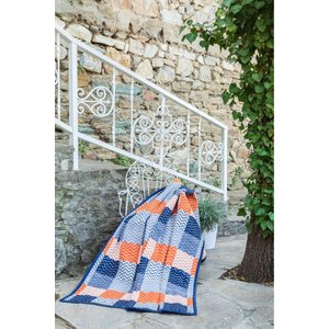 Çift Kişilik Pamuklu Battaniye 200x220 Turuncu Çizgi Desen