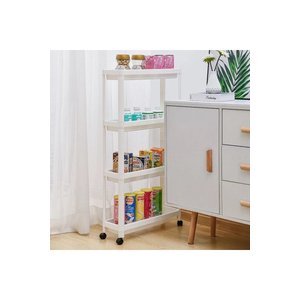 (4katlisli̇m)tekerlekli Dikdörtgen 4 Katlı Raf Ünitesi Beyaz Banyo Mutfak Düzenleyici Organizer Raf