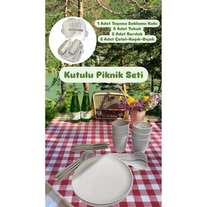 6 Kişilik Piknik Seti - Taşıma Saklama Çantalı Piknik Seti-31 Parça Piknik Organizer Gri